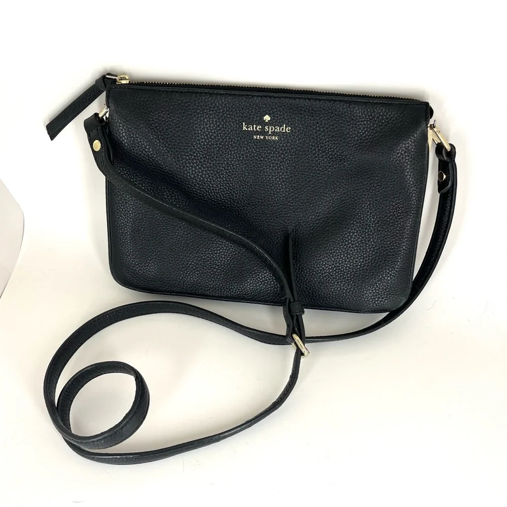 Kate Spade Black Leather Full Zip Crossbody Handbag Pre Owned